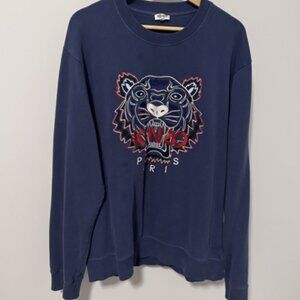 Kenzo Teal Blue Tiger & Logo Embroidered Knit Sweatshirt – Men’s XL